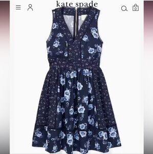 Kate Spade Prairie Rose Fit & Flare Dress Out West In Adriatic Blue Floral - 10